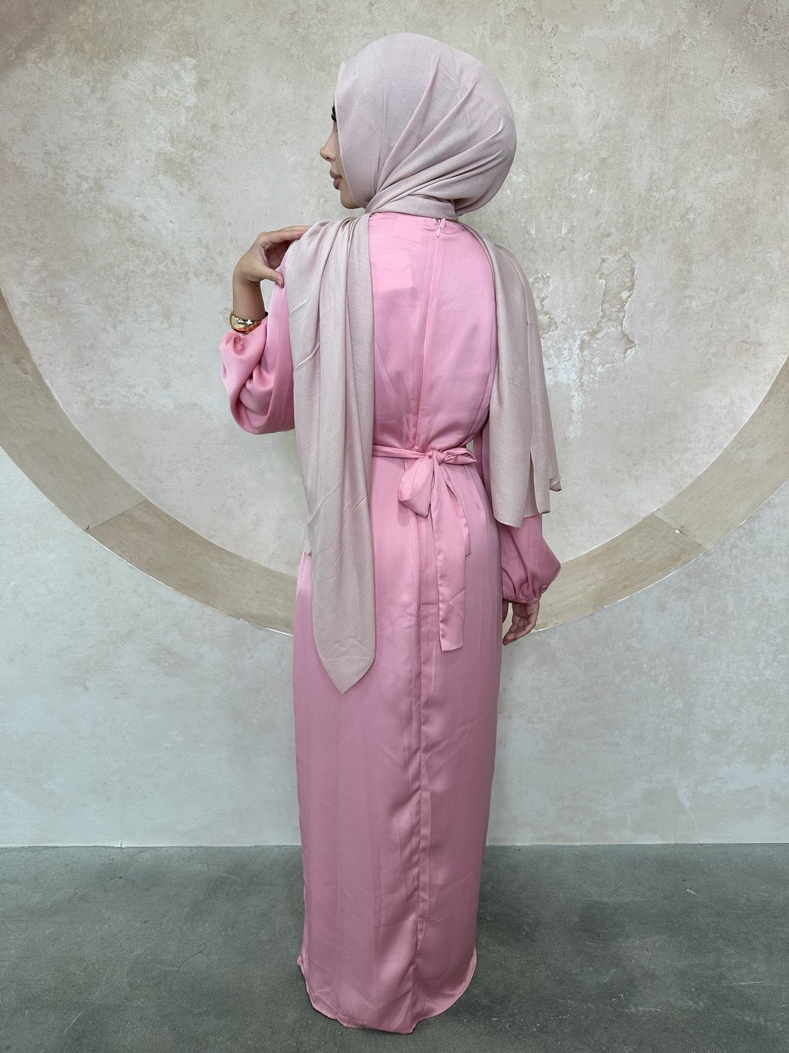 Satin Wrapped Dress With Puffed Sleeves