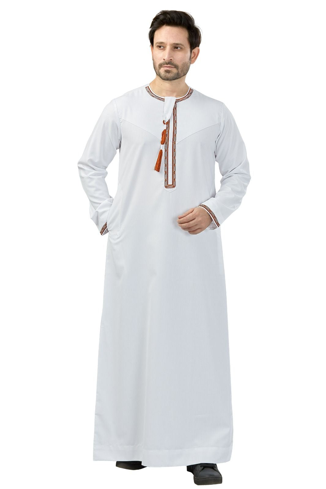 Premium Embroidered Omani men’s Thobe-White