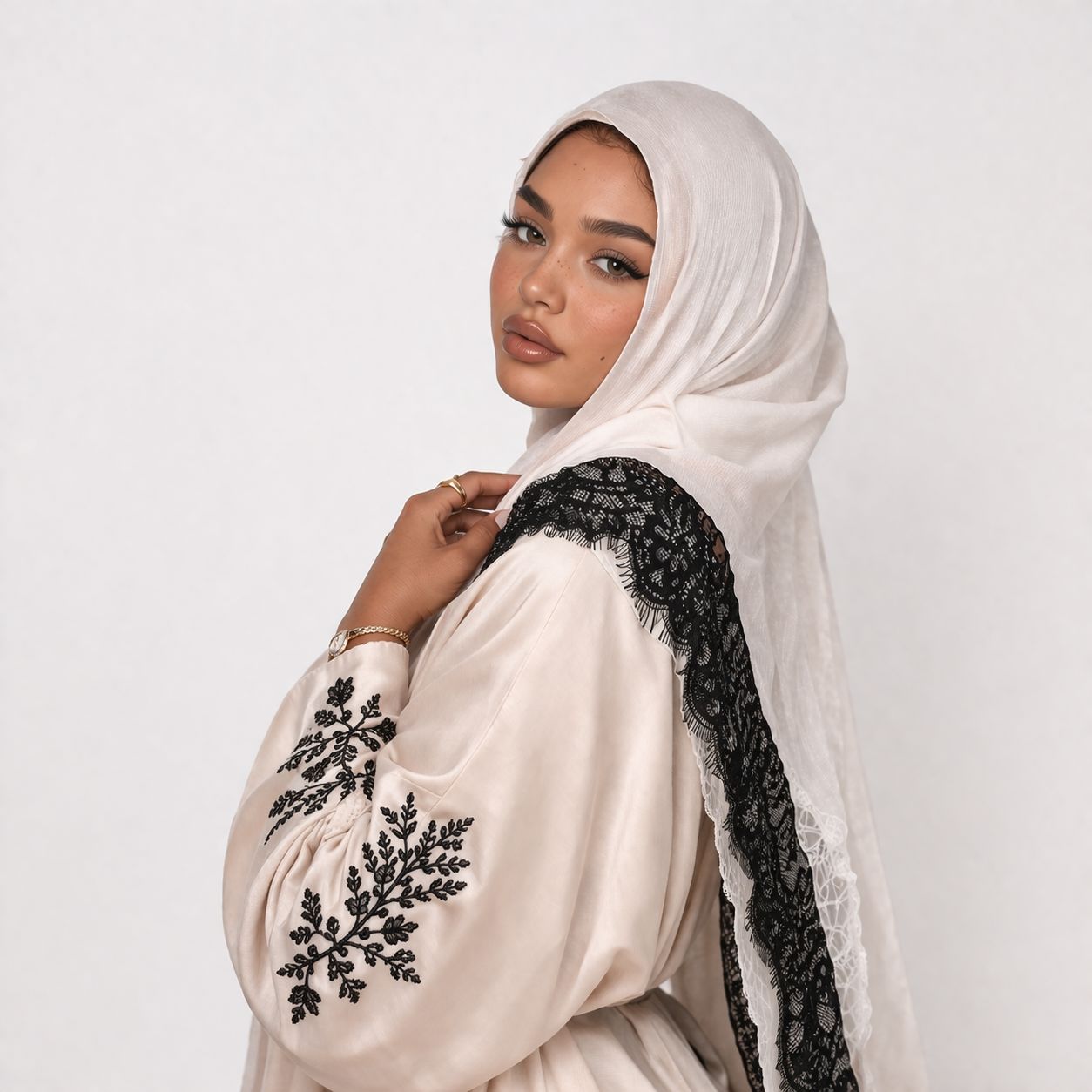 Lace Modal Hijab – Soft & Breathable Scarf