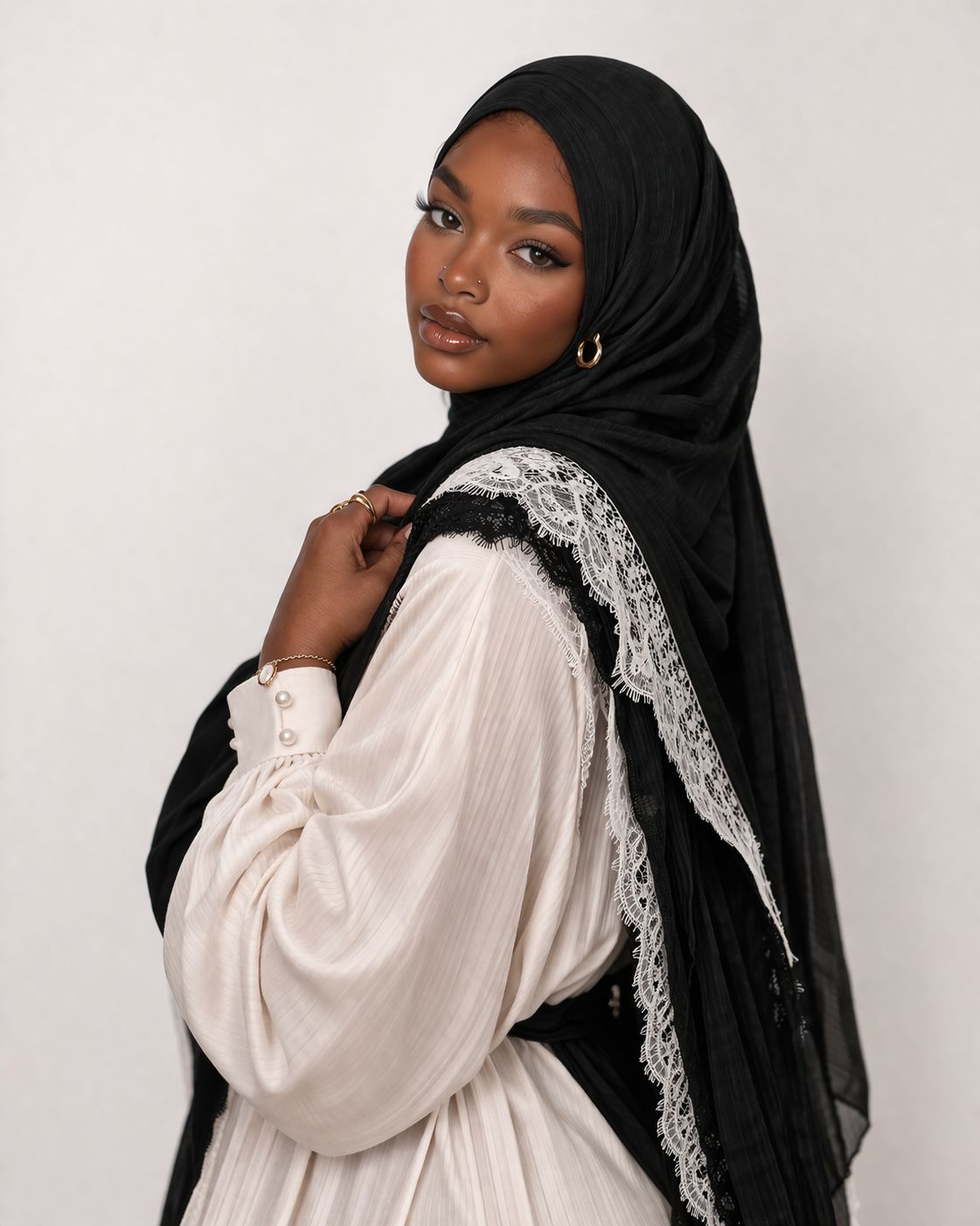 Lace Modal Hijab – Soft & Breathable Scarf