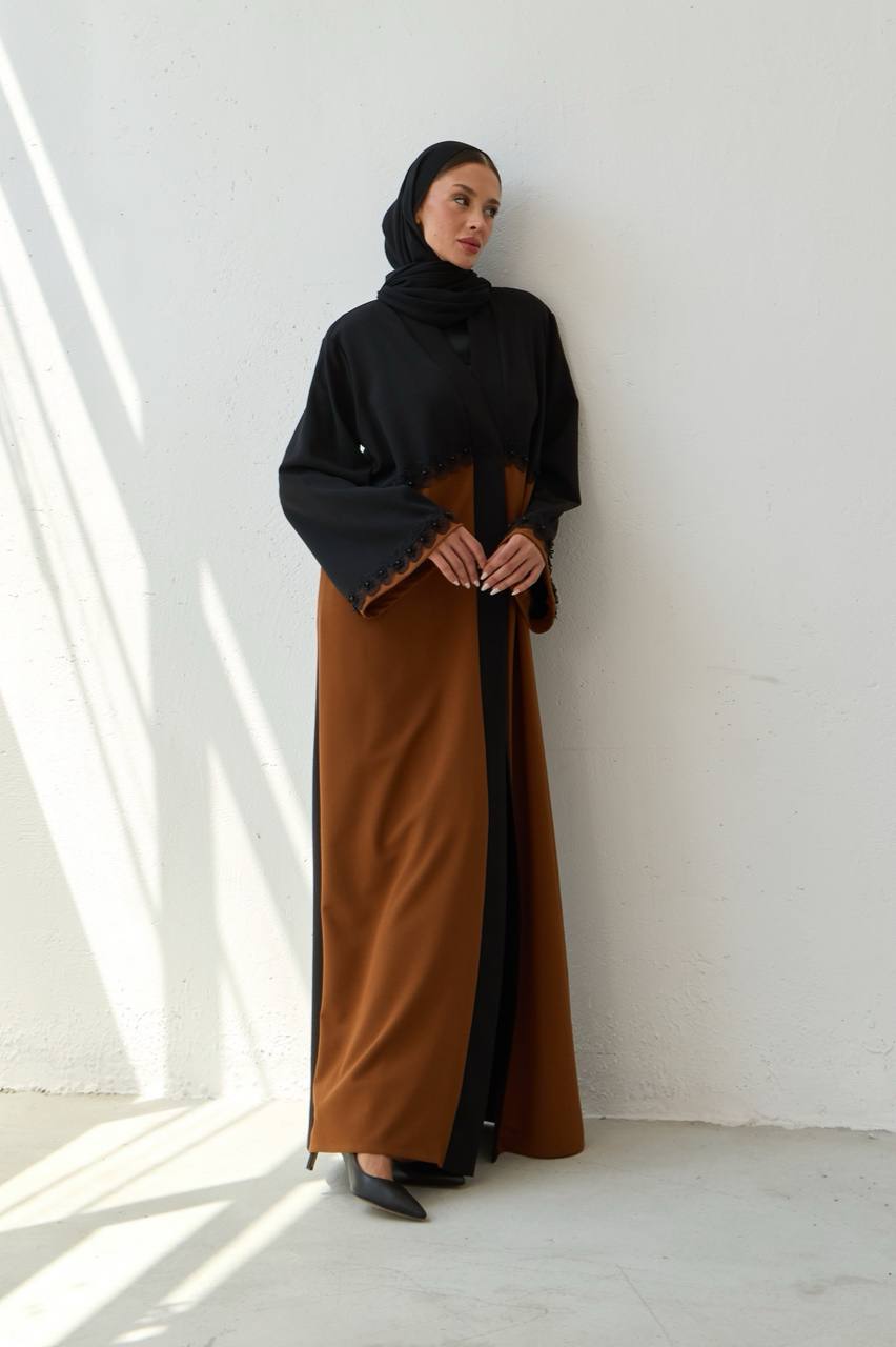 Chic Black and Brown Two-Tone Abaya