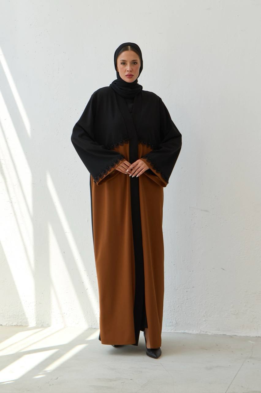 Chic Black and Brown Two-Tone Abaya