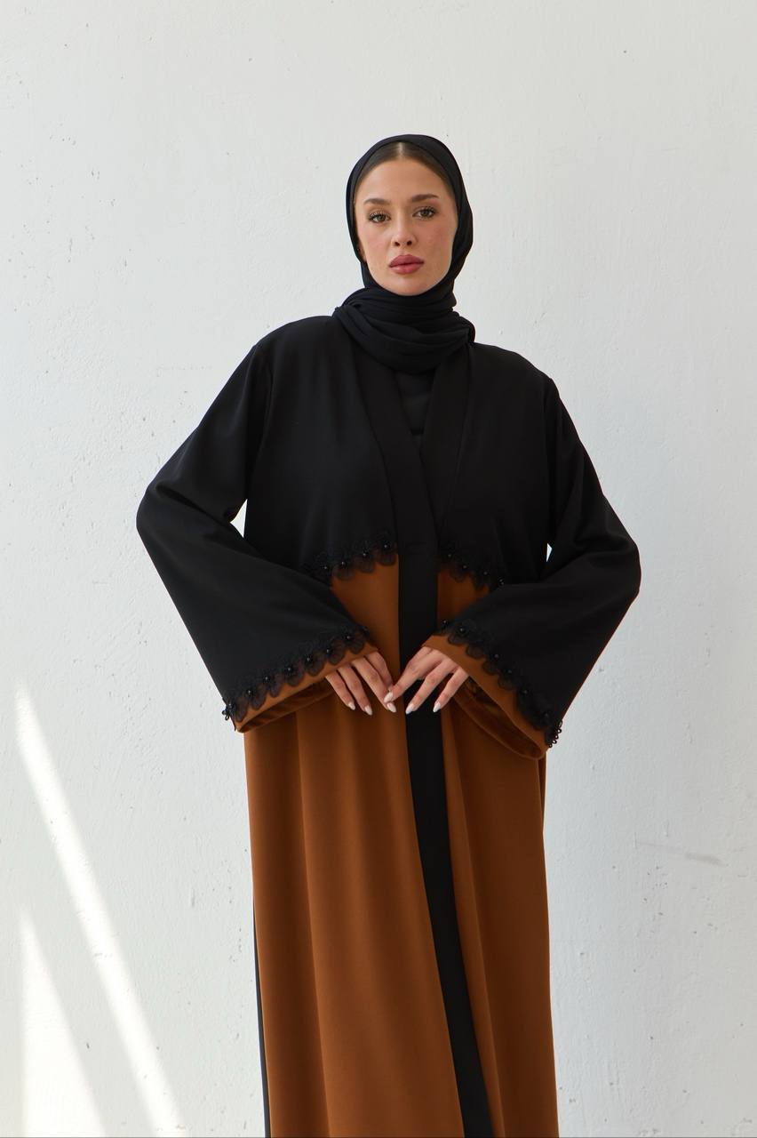 Chic Black and Brown Two-Tone Abaya
