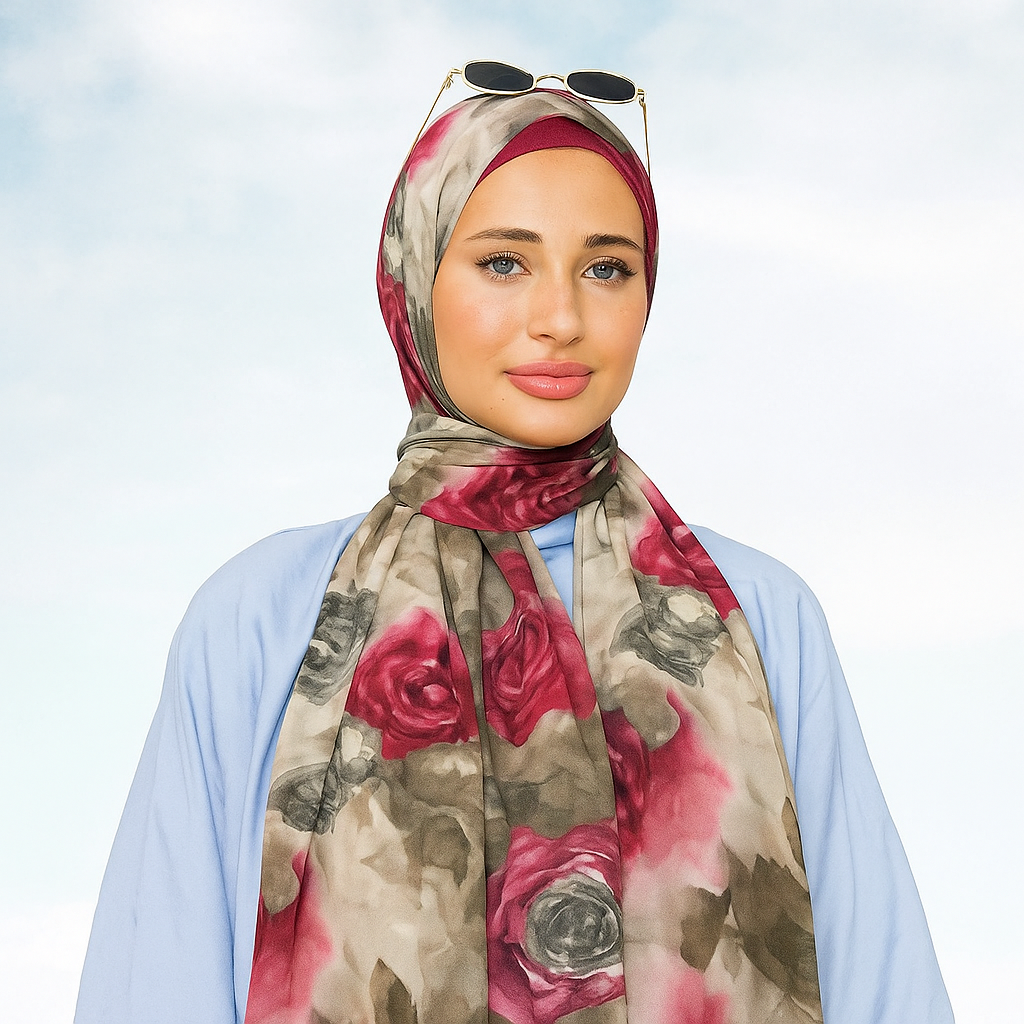 Rose Printed Organic Ramie Hijab