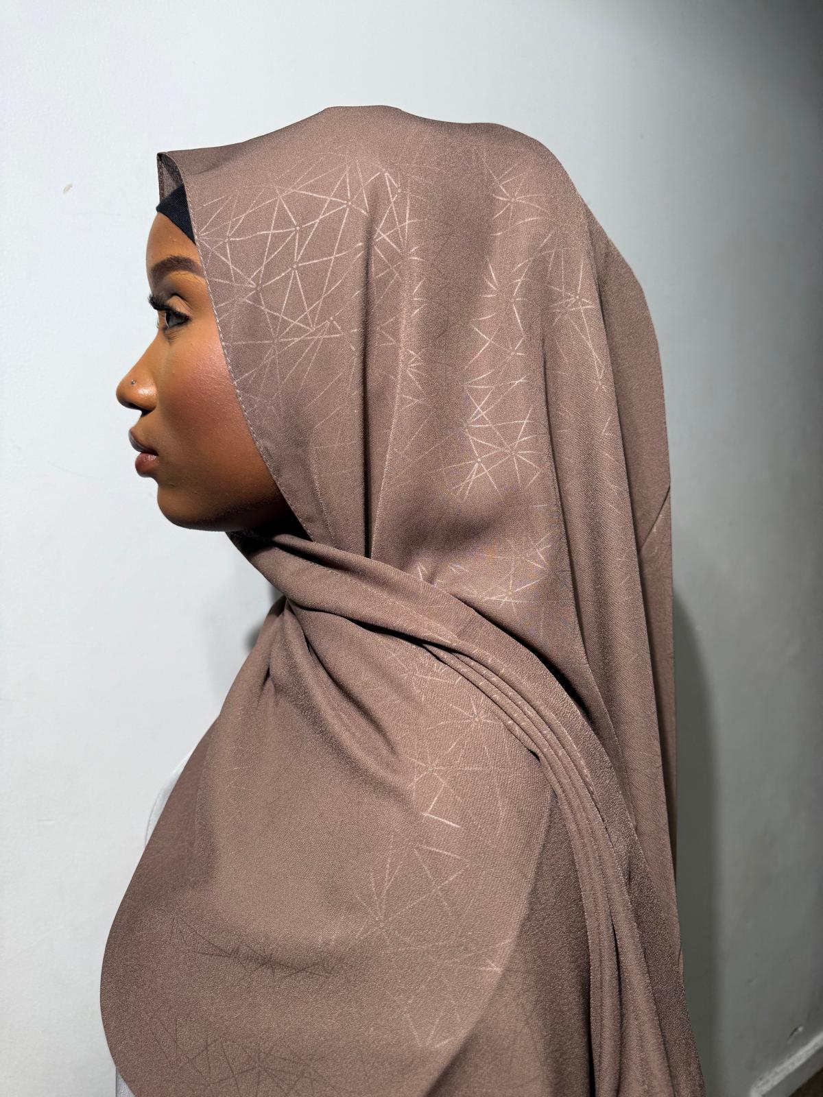 Elegant Formal Crinkle Silk Hijab - Geometric Texture