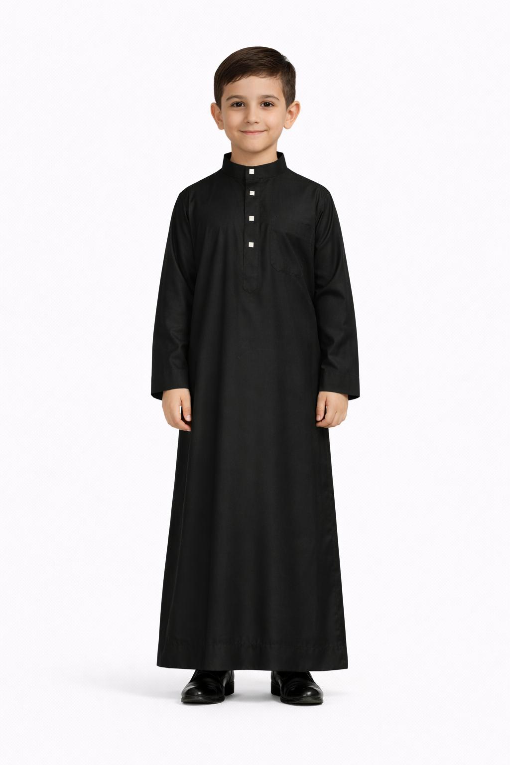 Boys' Black Arabic Thobe Kaftan Robe