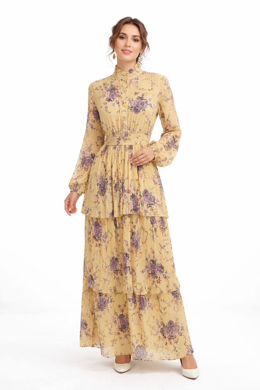 Mikael Aghal Floral Chiffon Maxi