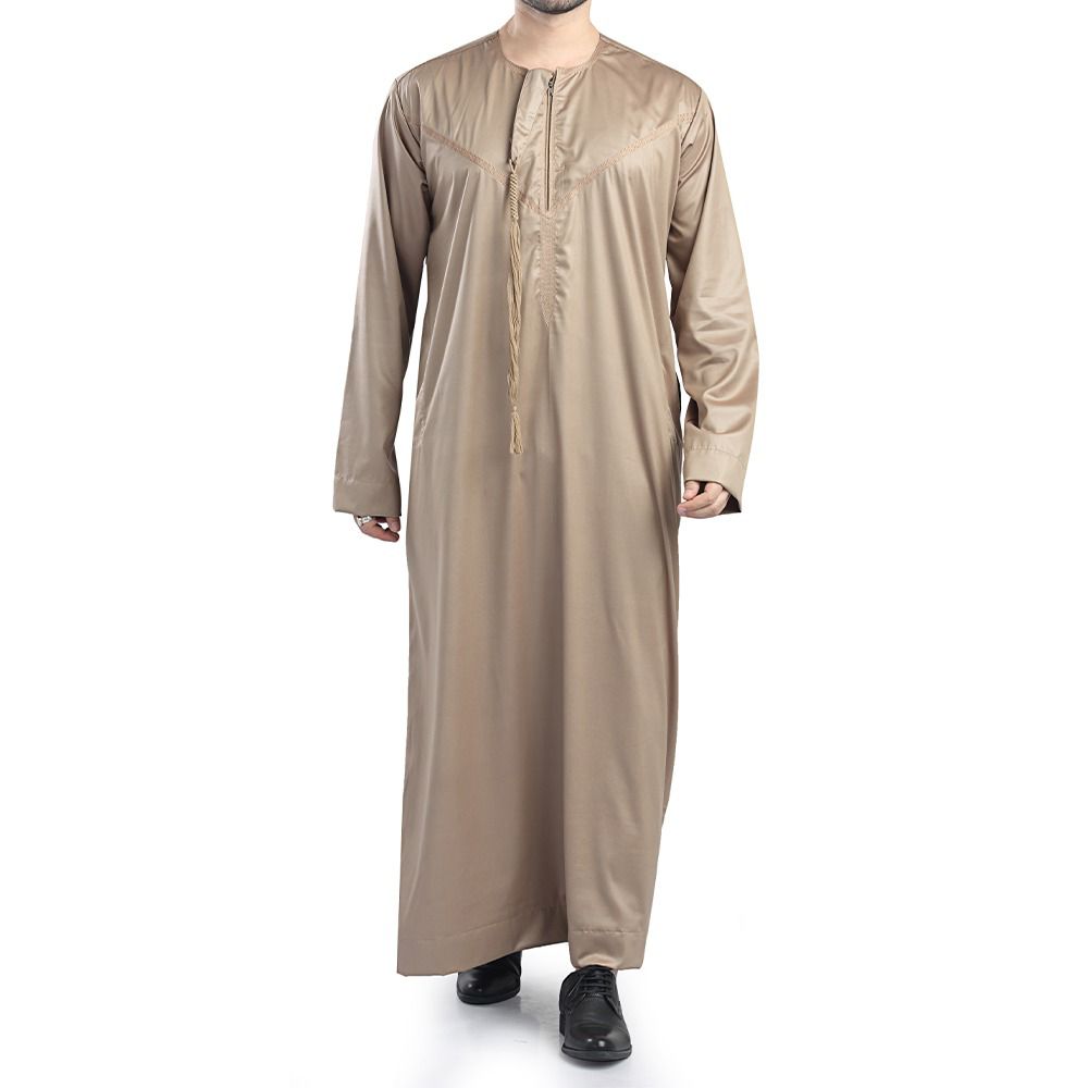 Premium Omani Men Shinny Thobe-Light sand