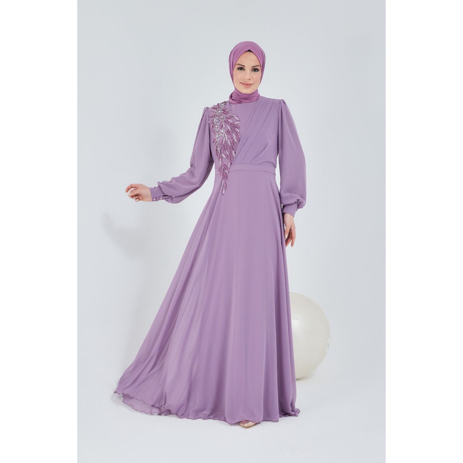 One side Beaded design Lilac chiffon dress - Somah and Mikhail