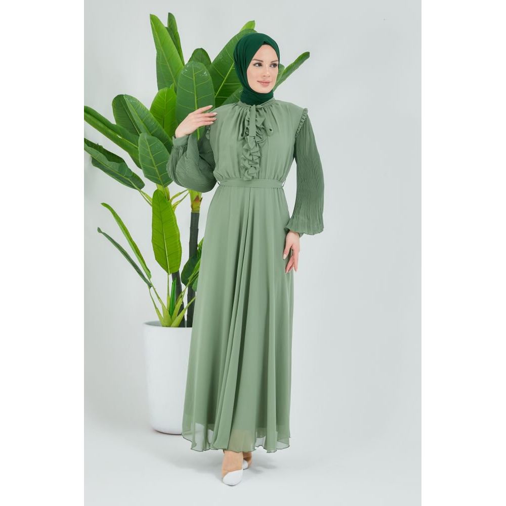 Plain green chiffon dress