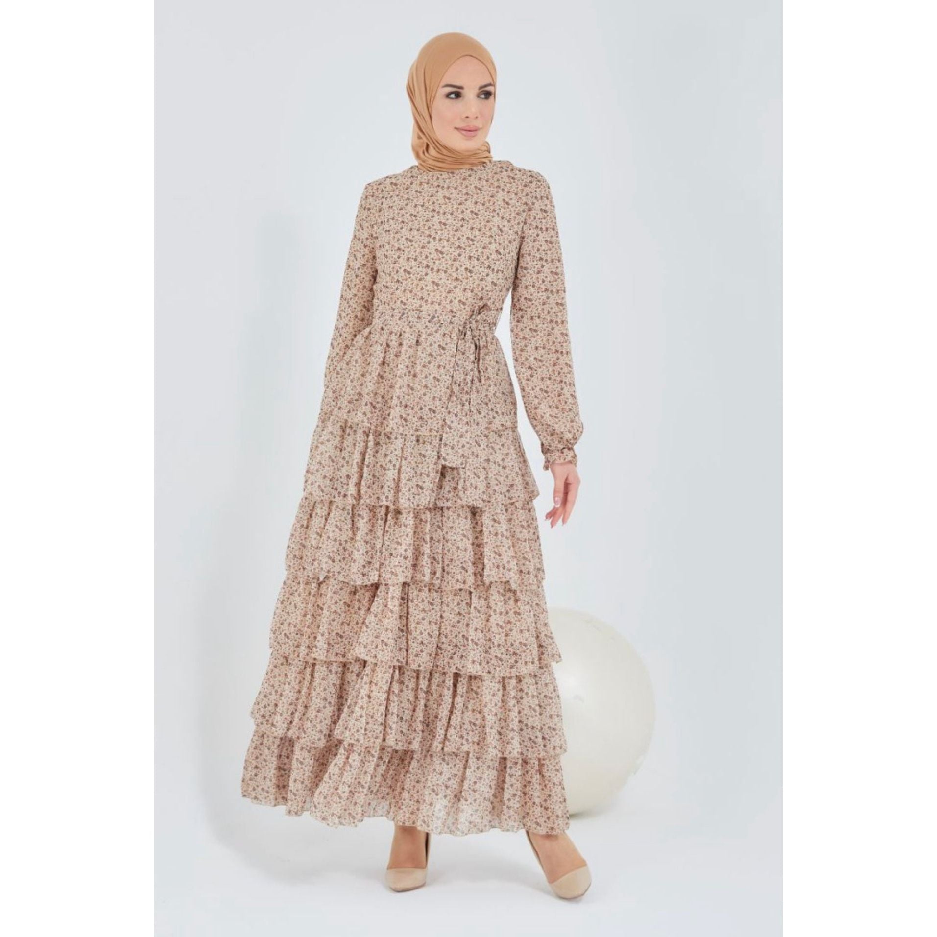 Tiered chocolate floral detail dress