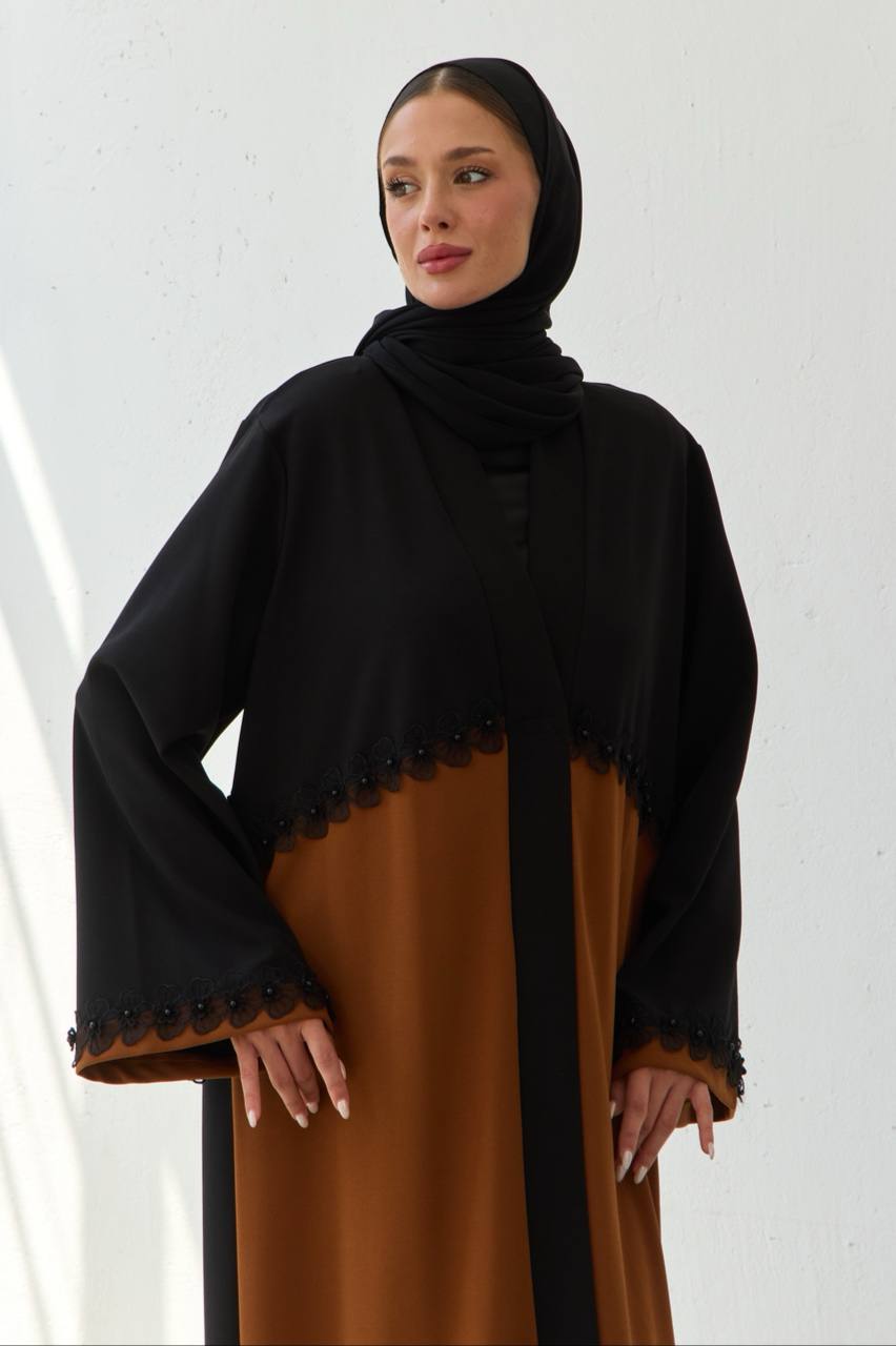 Chic Black and Brown Two-Tone Abaya