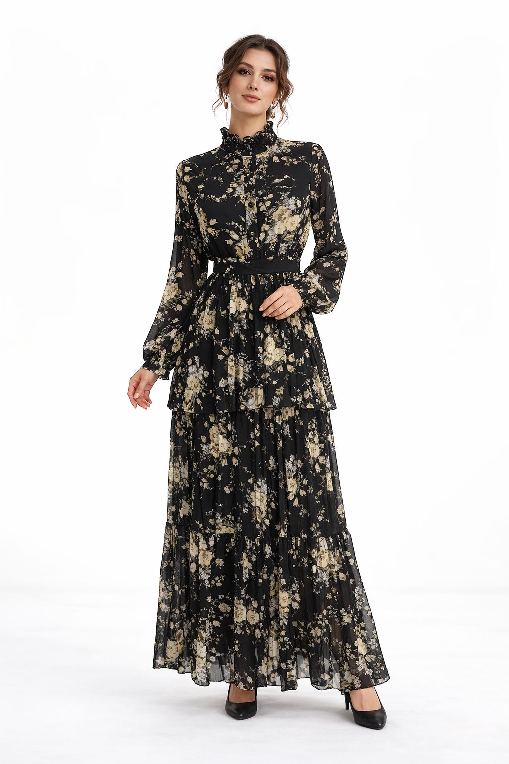 Mikael Aghal Floral-Print Chiffon Maxi Dress