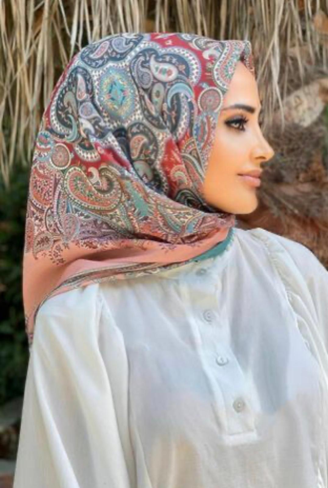 Blush Paisley Satin Hijab – Teal & Rose