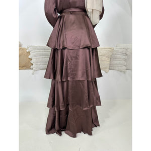 
                  
                    Anna tiered Satin dress in Hazelnut
                  
                