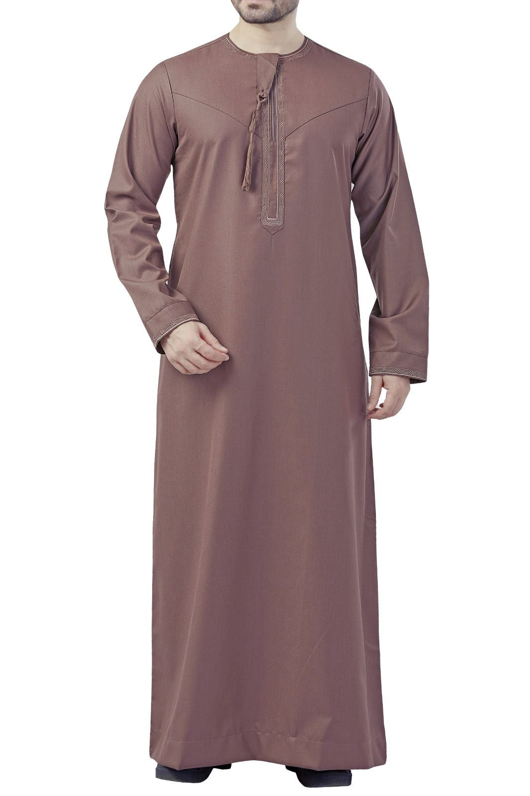 Premium Embroidered Omani Men’s Thobe-Ash brown