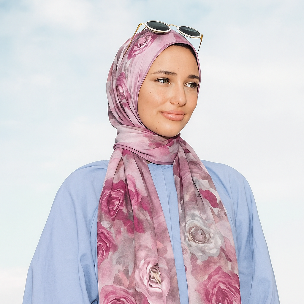 Rose Printed Organic Ramie Hijab