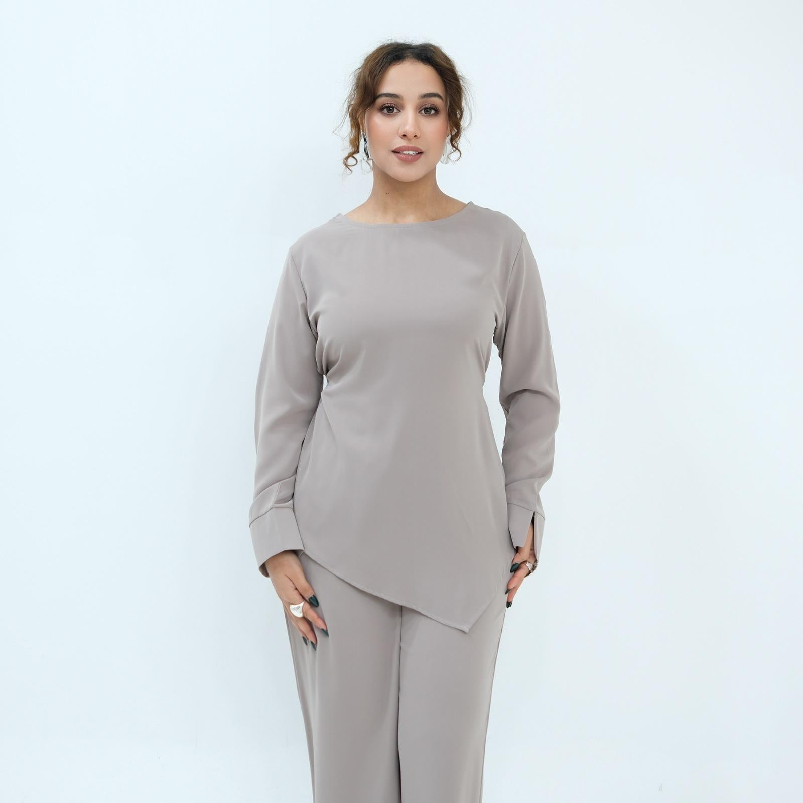 Asymmetrical Nida pants set