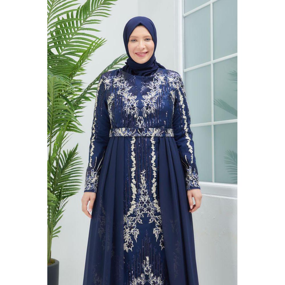 Navy chiffon plus size detailed dress - Somah and Mikhail