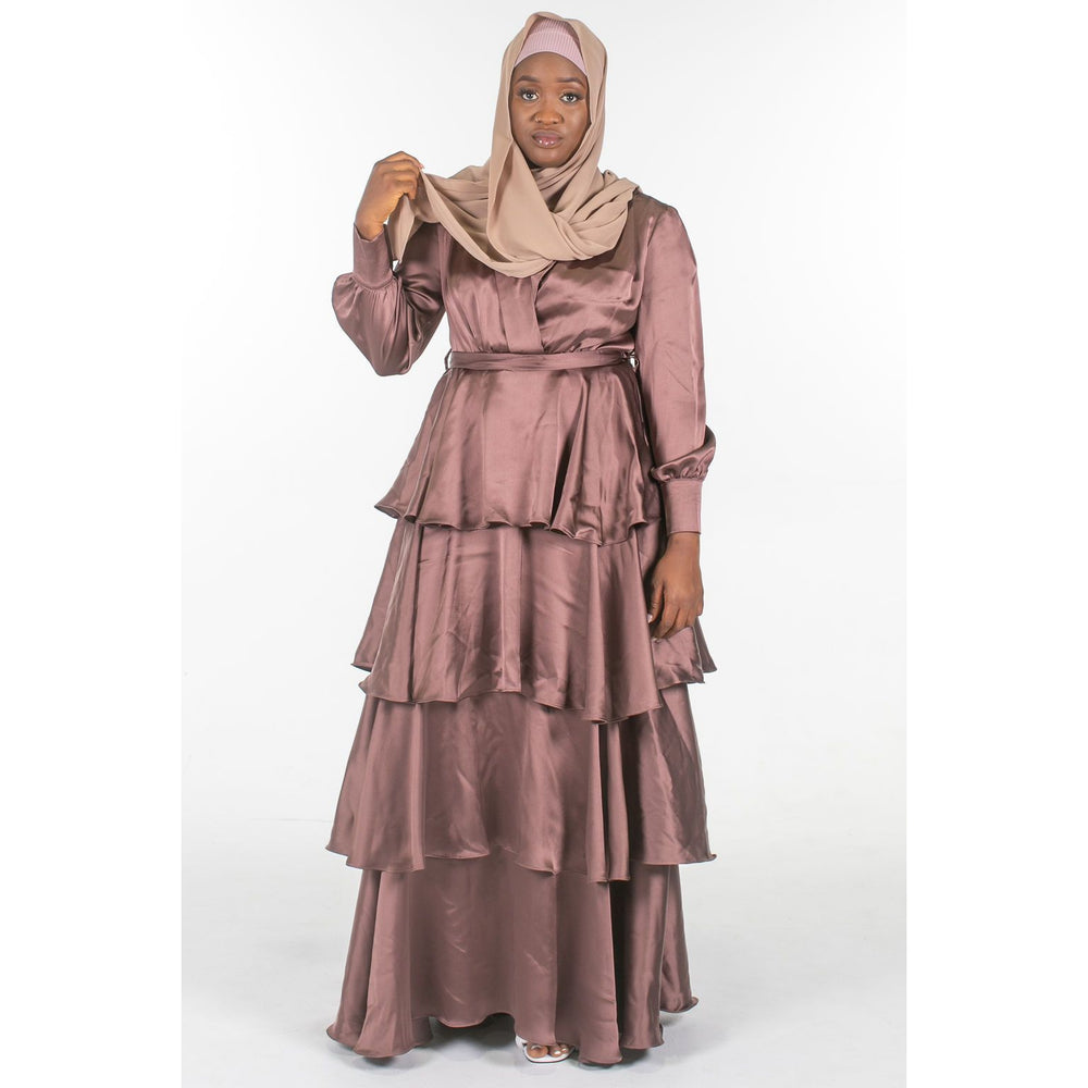 
                  
                    Tiered Satin Dress In Chocolate - Somah and Mikhail
                  
                
