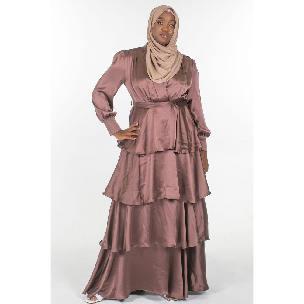 
                  
                    Tiered Satin Dress In Chocolate - Somah and Mikhail
                  
                