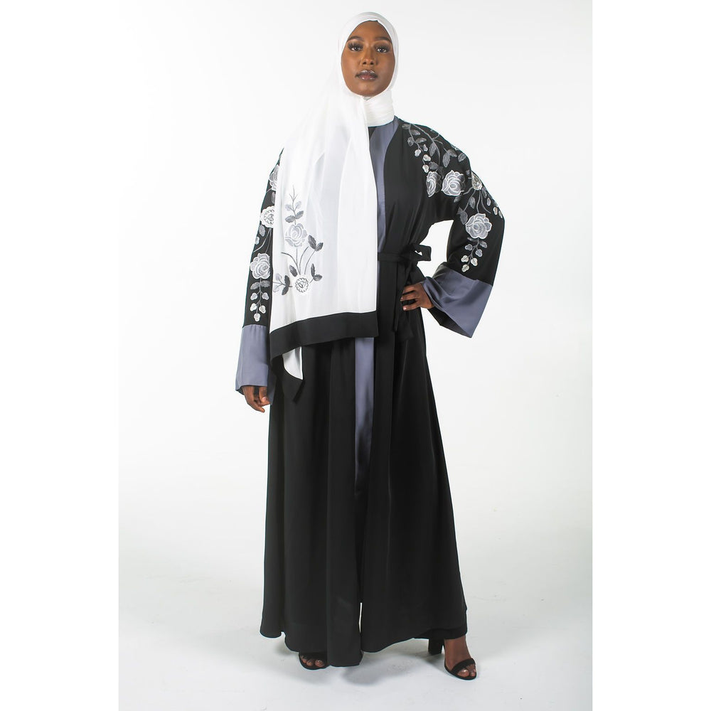 Black And White Embroidered Abaya - Somah and Mikhail