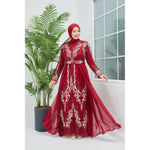 Red and off-white chiffon plus size detailed dress - Somah and Mikhail