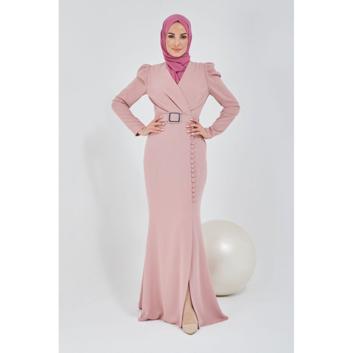 Pink button satin dress - Somah and Mikhail