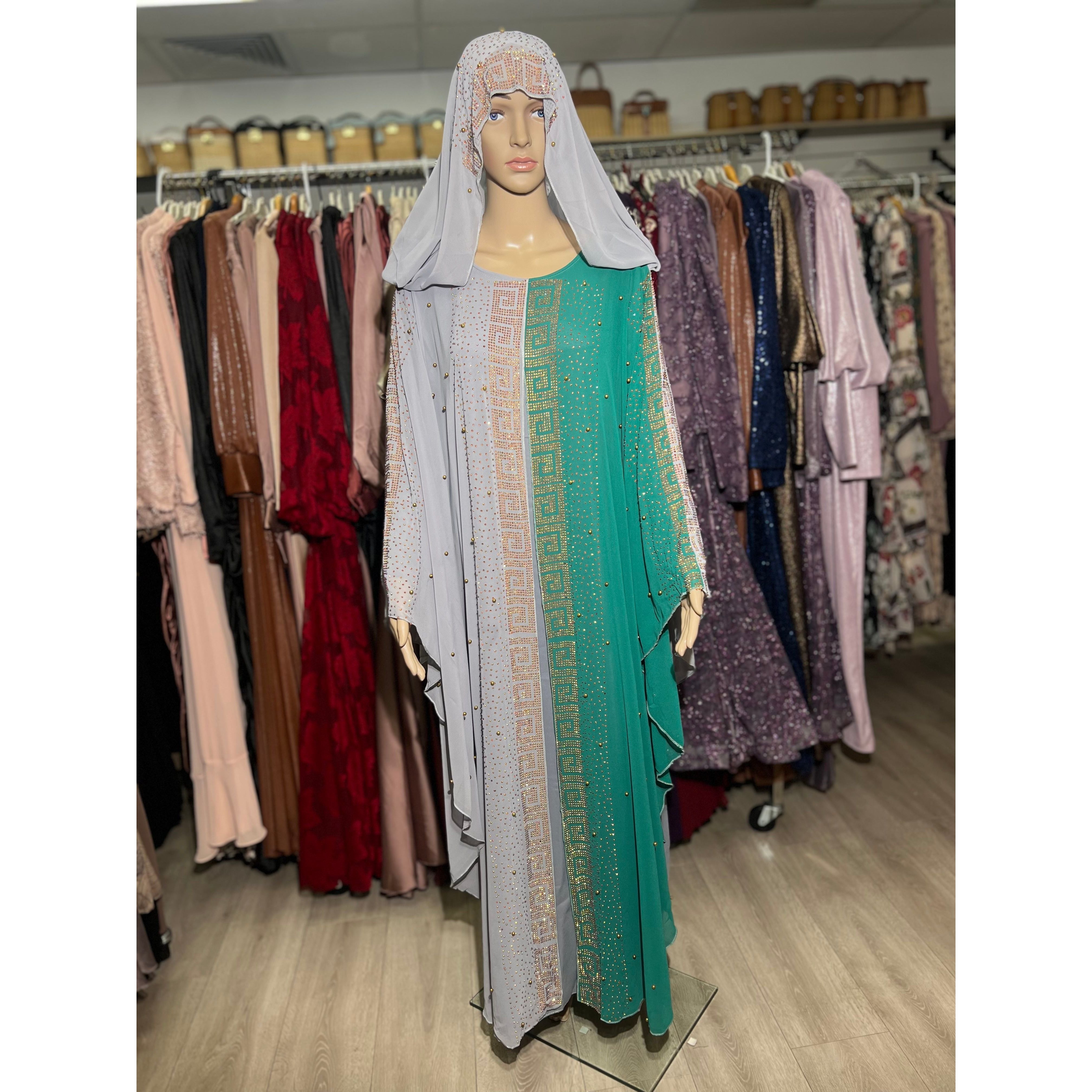 Green and grey Dubai Abaya