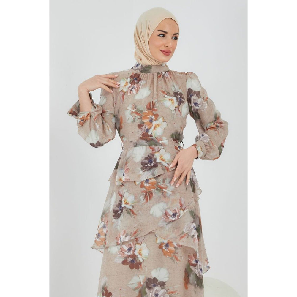 Chiffon floral dress_nude - Somah and Mikhail