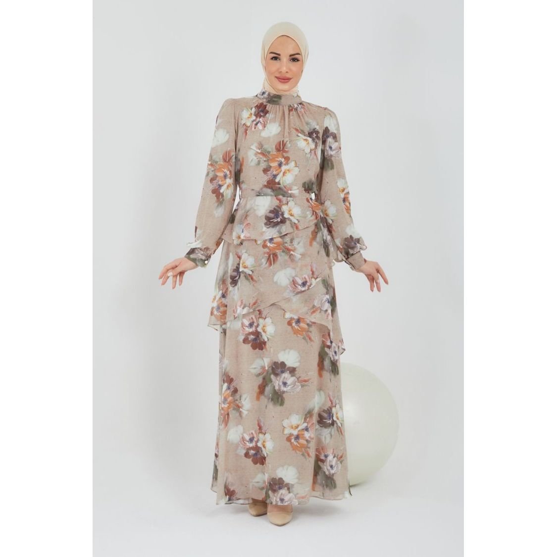 Chiffon floral dress_nude - Somah and Mikhail