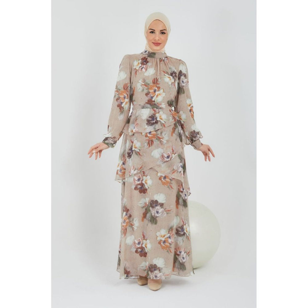 Chiffon floral dress_nude - Somah and Mikhail