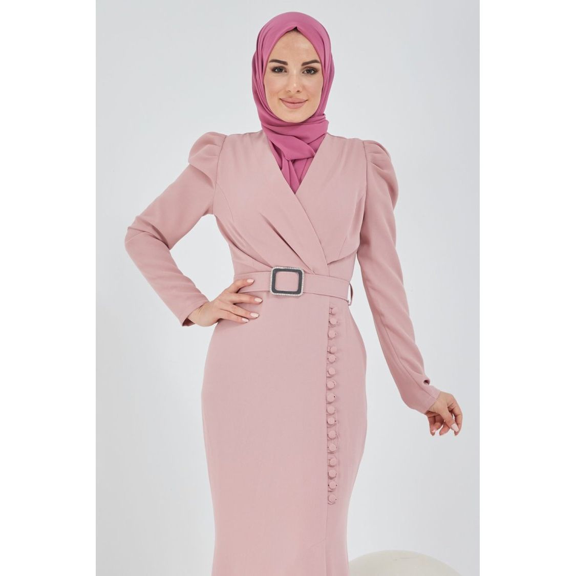 Pink button satin dress - Somah and Mikhail