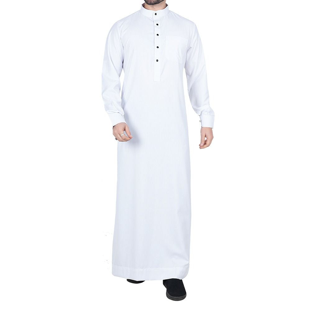 Premium Kuwaiti collar button white men thobe